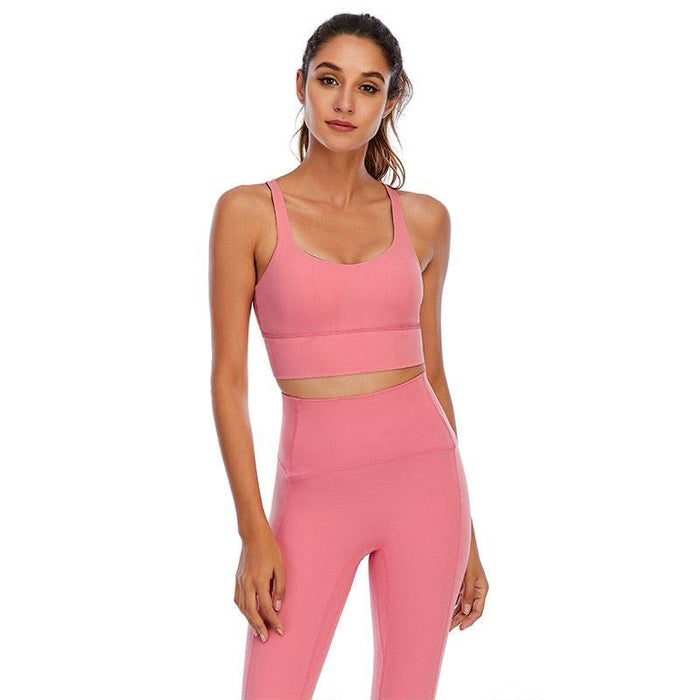 High Waisted Leggings Crop Bra Top Two Piece Fitness Set - BEYAZURA.COM