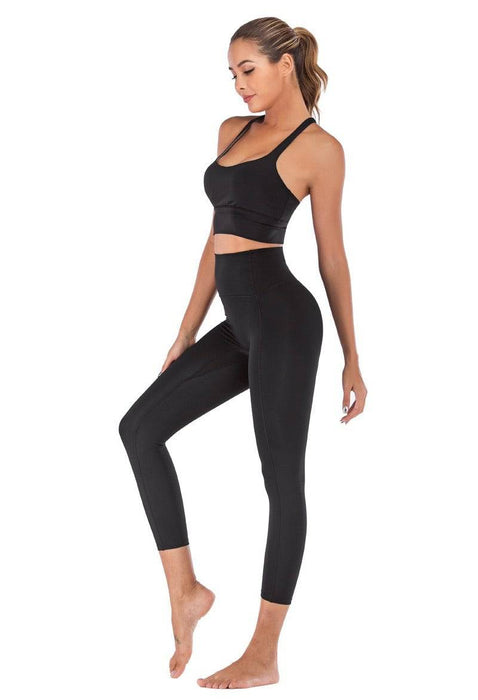 High Waisted Leggings Crop Bra Top Two Piece Fitness Set - BEYAZURA.COM