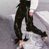 High Waisted Loose Sequined Bow Ankle Pants - BEYAZURA.COM