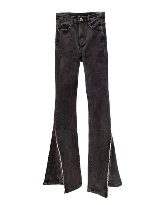 High Waisted Slit Flared Jeans - BEYAZURA.COM