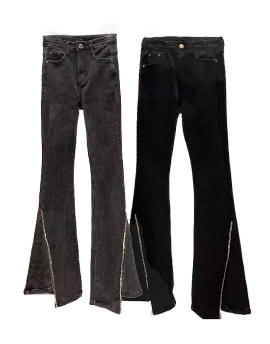 High Waisted Slit Flared Jeans - BEYAZURA.COM