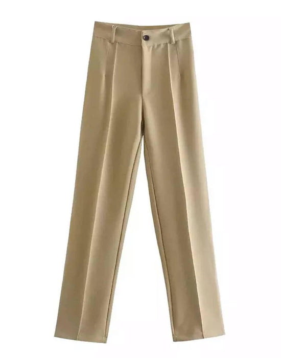 High Waisted Straight Cut Pants - BEYAZURA.COM