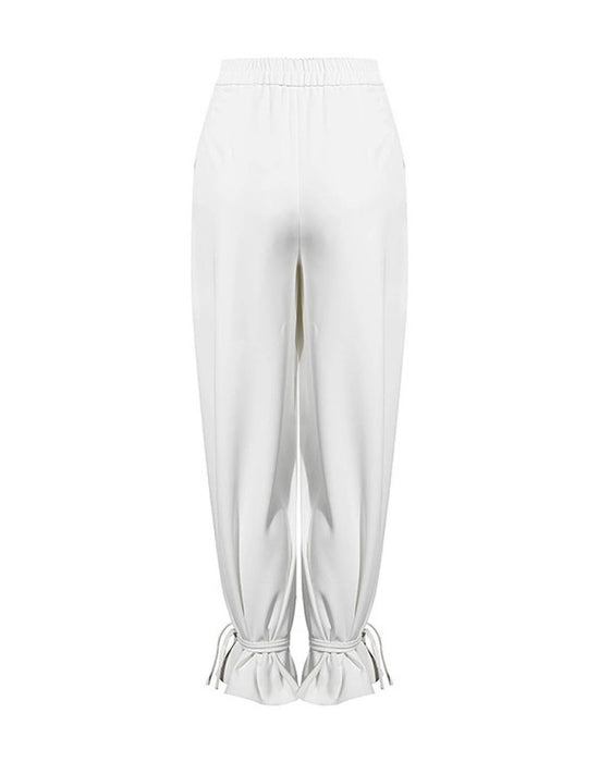 High Waisted Wide Laced Ankle Pants - BEYAZURA.COM