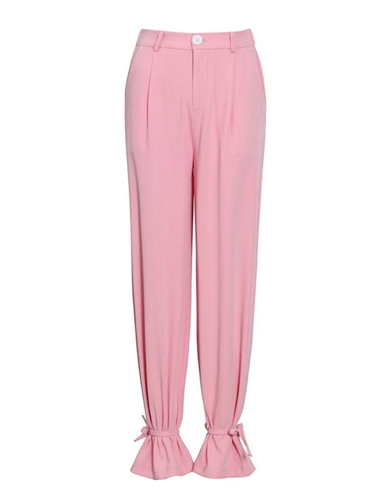 High Waisted Wide Laced Ankle Pants - BEYAZURA.COM