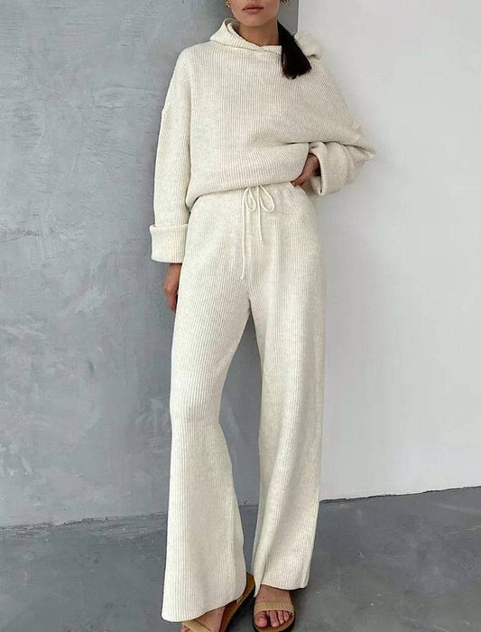 Hoodie Long Sleeve Top And Trouser Two Piece Knit Set - BEYAZURA.COM