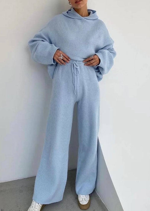 Hoodie Long Sleeve Top And Trouser Two Piece Knit Set - BEYAZURA.COM