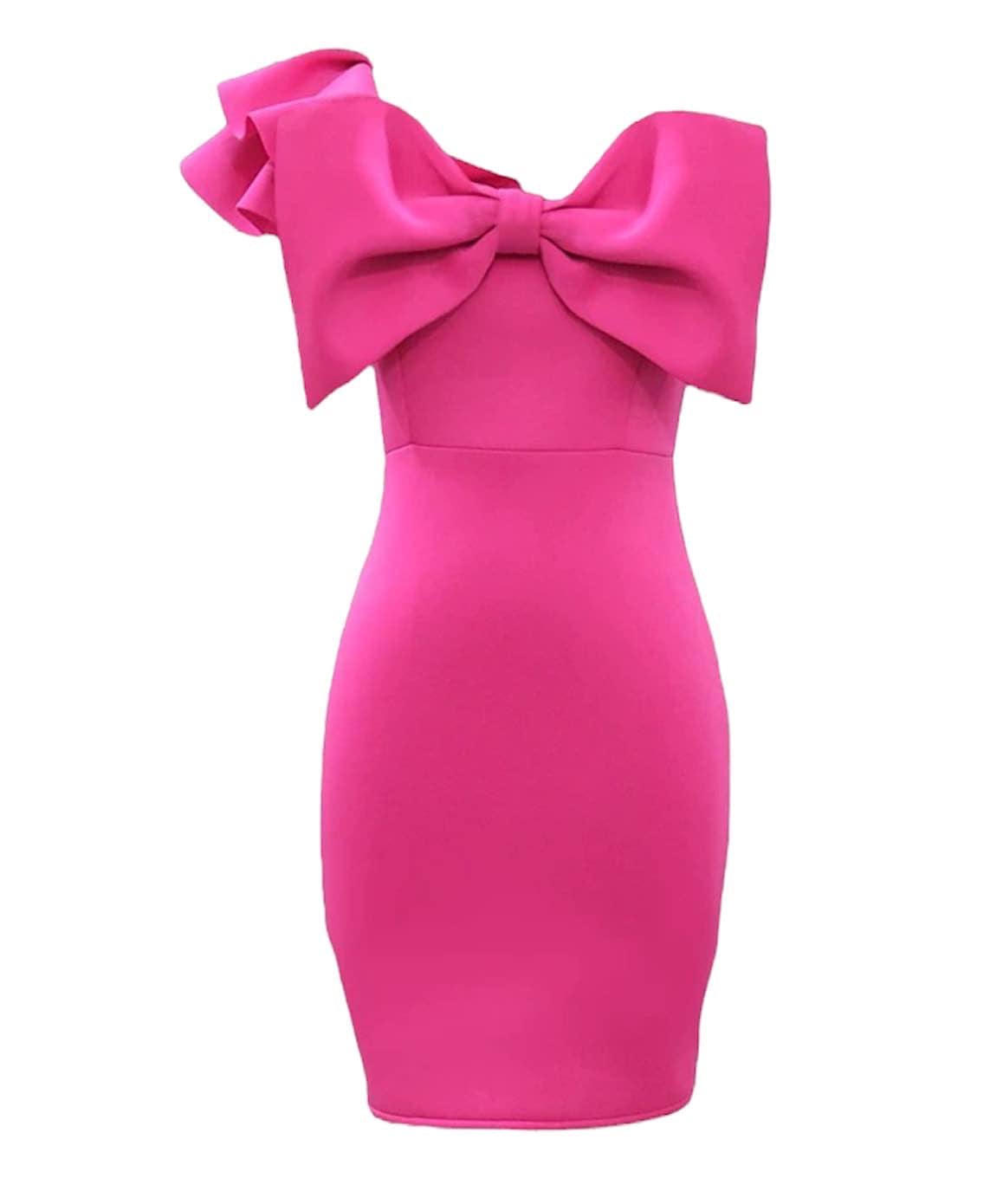 Hot Pink Bow Short Dress Beyazura.com Hot Pink Bow Short Dress Beyazura.com
