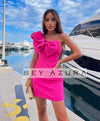 Hot Pink Bow Short Dress - BEYAZURA.COM