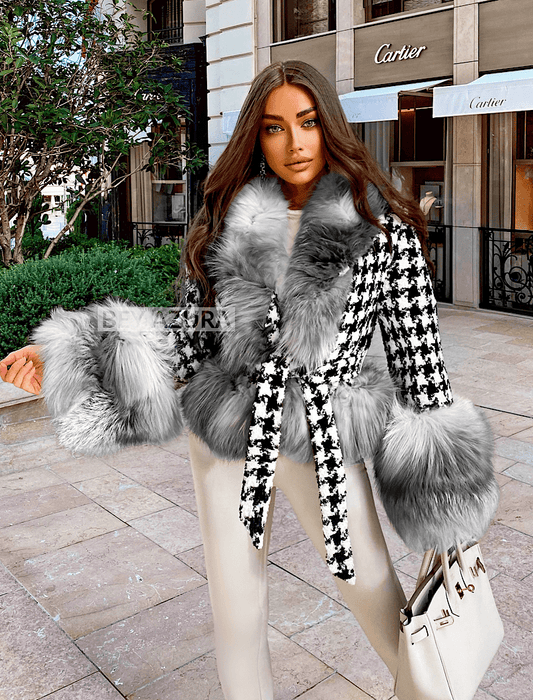Fur trim belted coat on sale