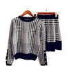 Houndstooth Knitted Long Sleeve Top and Elastic Waist Skirt Two Piece Set - BEYAZURA.COM