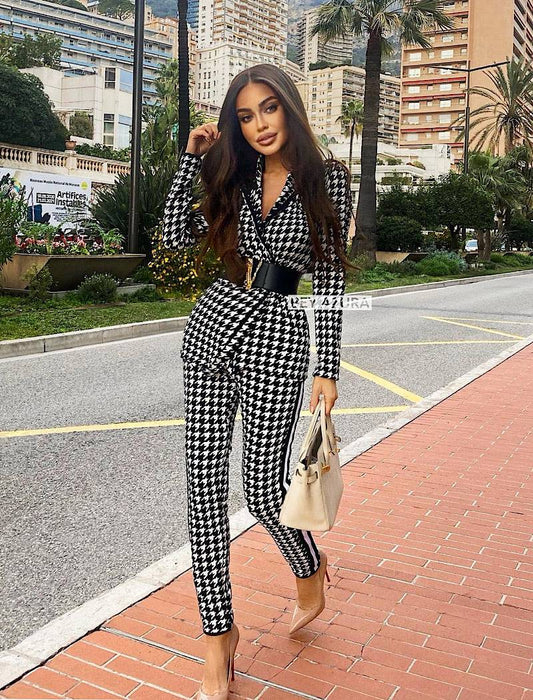 Houndstooth Lightweight Jacket and Pants Set - BEYAZURA.COM