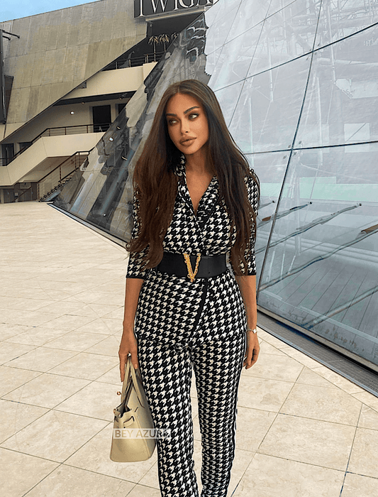 Houndstooth Lightweight Jacket and Pants Set - BEYAZURA.COM