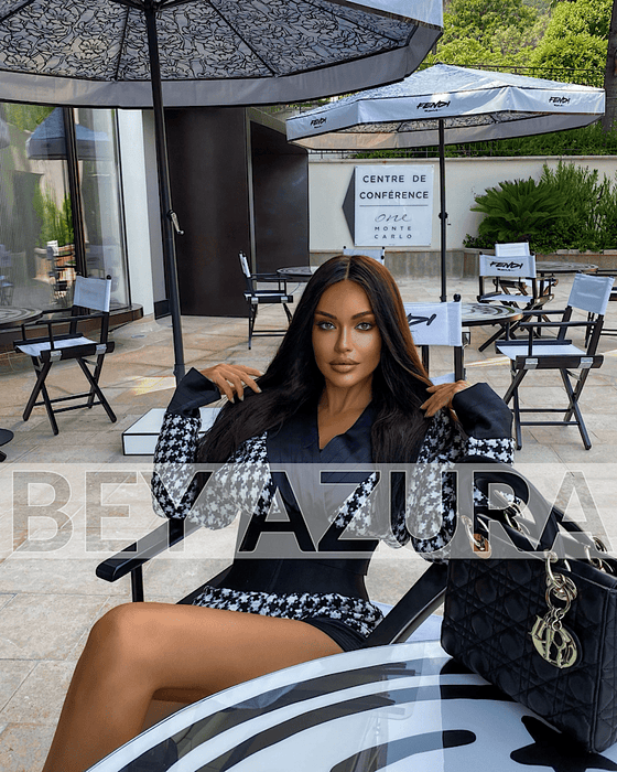 Houndstooth Pattern Elastic Waist Two Piece Set - BEYAZURA.COM