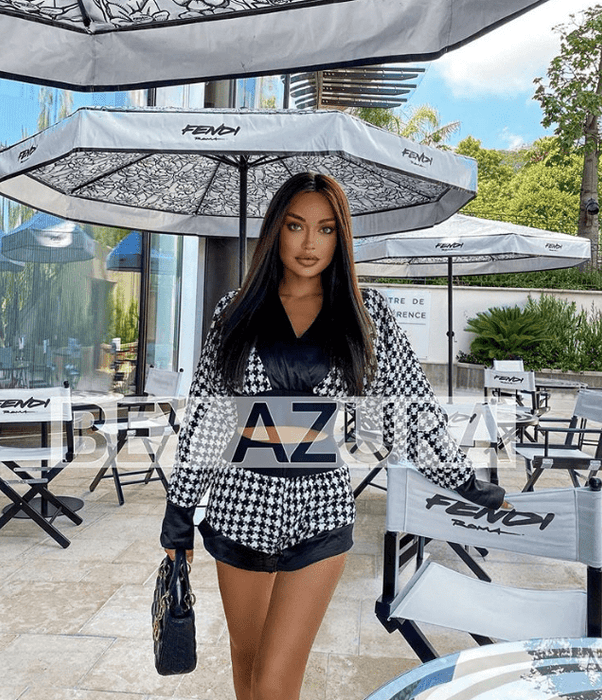 Houndstooth Pattern Elastic Waist Two Piece Set - BEYAZURA.COM