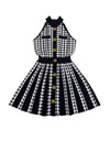 Houndstooth Pattern Halter Knit Dress - BEYAZURA.COM