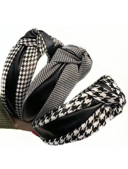 Houndstooth Pattern Wide Knot Headbands - BEYAZURA.COM