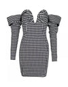 Houndstooth Ruched Sleeve Mini Dress - BEYAZURA.COM
