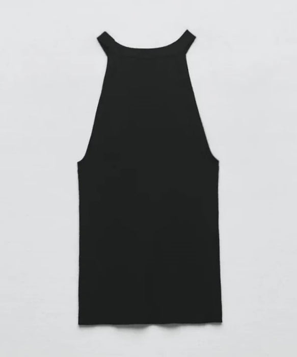 Cotton Ribbed Knit Tank Top In Black - BEYAZURA.COM