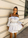 White Two Piece Frill Top and Shorts Set - Beyazura.com