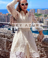 Ivory Paisley Lace Big Sleeve Belted Dress - BEYAZURA.COM