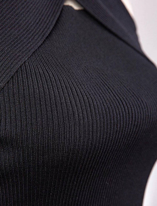 Knit Halter Neck Sweater Top - BEYAZURA.COM