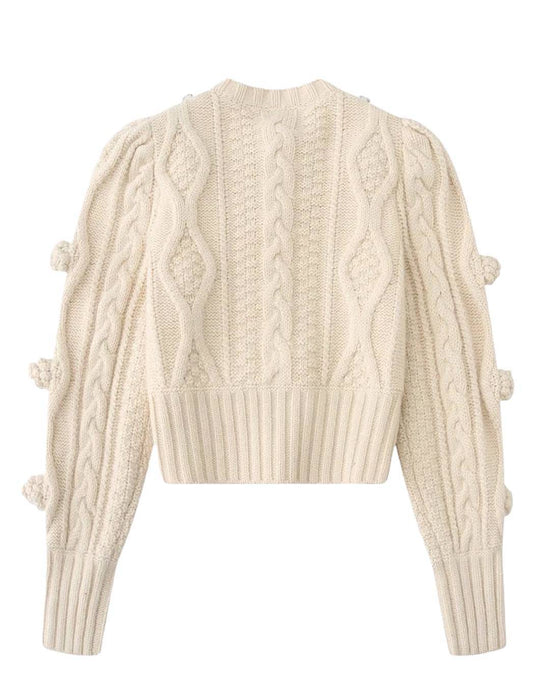 Knit Patterned Cardigan With Chains - BEYAZURA.COM
