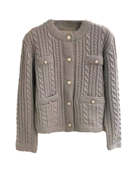 Knitted Cardigan With Pearl Buttons - BEYAZURA.COM