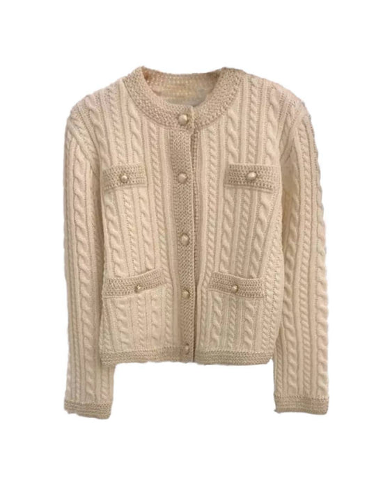 Knitted Cardigan With Pearl Buttons - BEYAZURA.COM