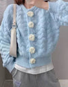 Knitted Flower Button Loose Cardigan - BEYAZURA.COM