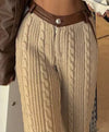 Knitted PU Leather Waisted Pants - BEYAZURA.COM