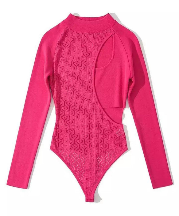 Knitted Pullover Long Sleeve Sweater In Pink - BEYAZURA.COM
