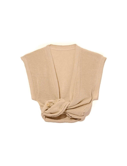 Knotted Deep Cleavage Front Knit Top - BEYAZURA.COM