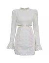 Lace Cut Out Mini Embroidered Dress - BEYAZURA.COM