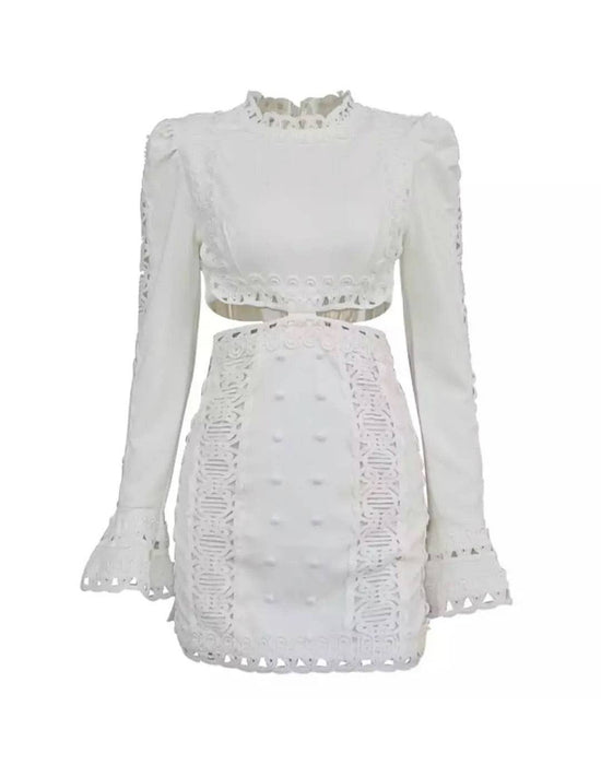 Lace Cut Out Mini Embroidered Dress Beyazura.com Lace Cut Out Mini Embroidered Dress Beyazura.com