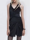 Lace Detailed Draped Black Dress - BEYAZURA.COM