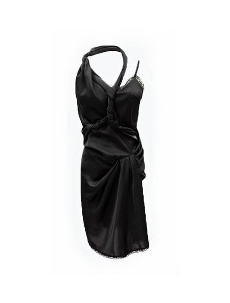 Lace Detailed Draped Black Dress - BEYAZURA.COM