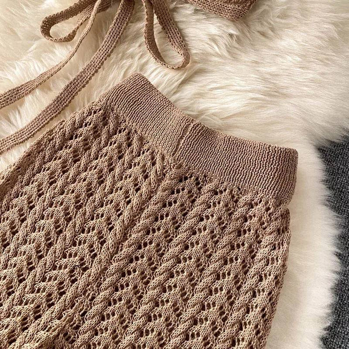 Lace Knit Bra Top Trousers Set - BEYAZURA.COM