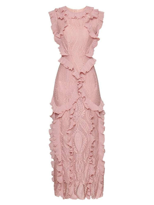 Lace Ruffle Embroidered Long Dress - BEYAZURA.COM