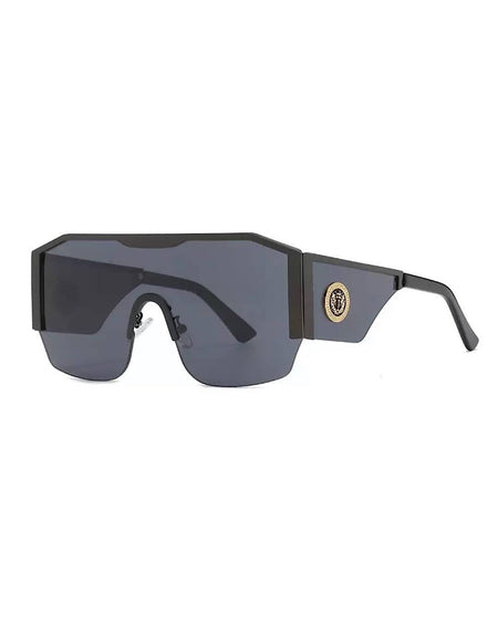 Ladies Oversized Rectangular Metallic Frame Sunglasses - BEYAZURA.COM