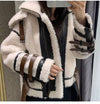 Lamb Wool Sheep Searing Fur Jacket With Stand Up Collar - BEYAZURA.COM