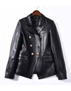 Lambskin Leather Gold Trimmed Blazer Jacket - BEYAZURA.COM