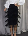Layered Tassel Midi Skirt - BEYAZURA.COM