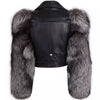 Leather Biker Jacket With Fluffy Fur Sleeves - BEYAZURA.COM