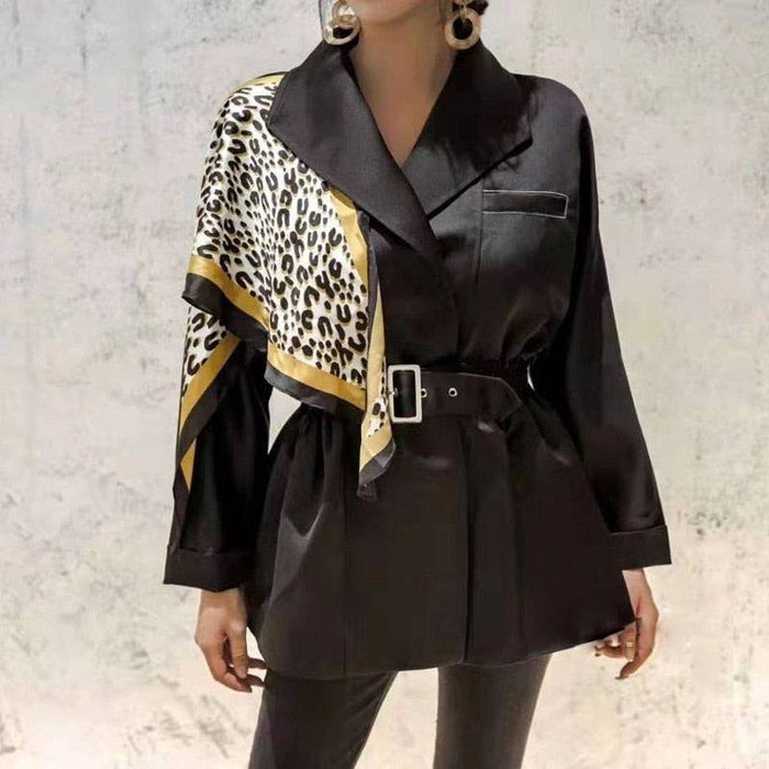Leopard Print Shoulder Belted Windbreaker Jacket - BEYAZURA.COM