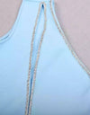 Light Blue Asymmetrical Cutout Crystallized Dress - BEYAZURA.COM