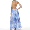 Light Blue Floral Print Backless Long Dress - BEYAZURA.COM