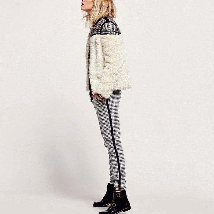 Light Faux Fur Studded Jacket - BEYAZURA.COM