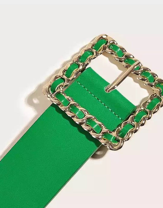 Light Green Chain Buckle PU Leather Belt - BEYAZURA.COM