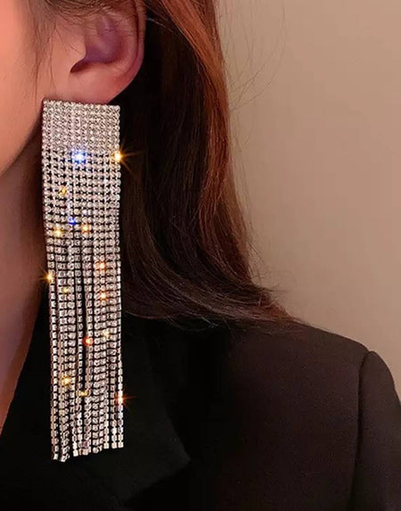 Long Crystal Dangle Earrings - BEYAZURA.COM