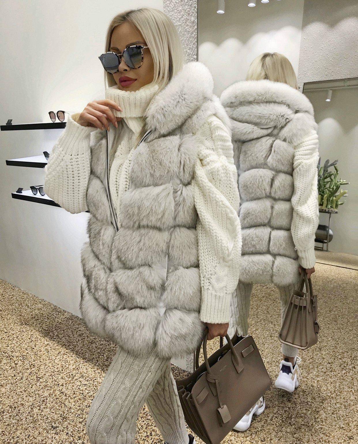 Long fur vest with hood best sale